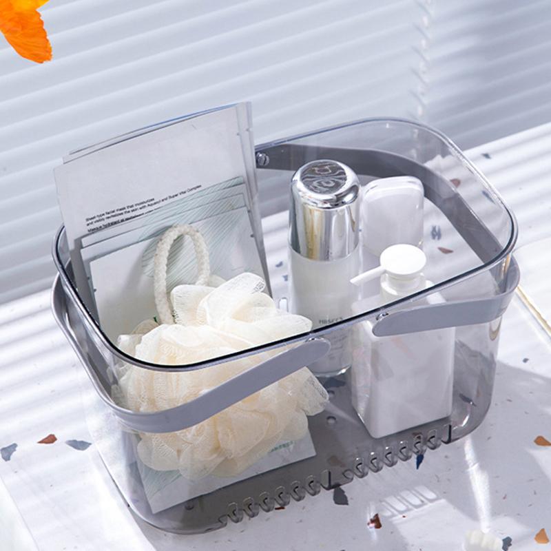 Корзина для хранения в ванной с полым дном и прозрачными ручками, легко сливаемая корзина для плавания, прочная переносная корзина-органайзер