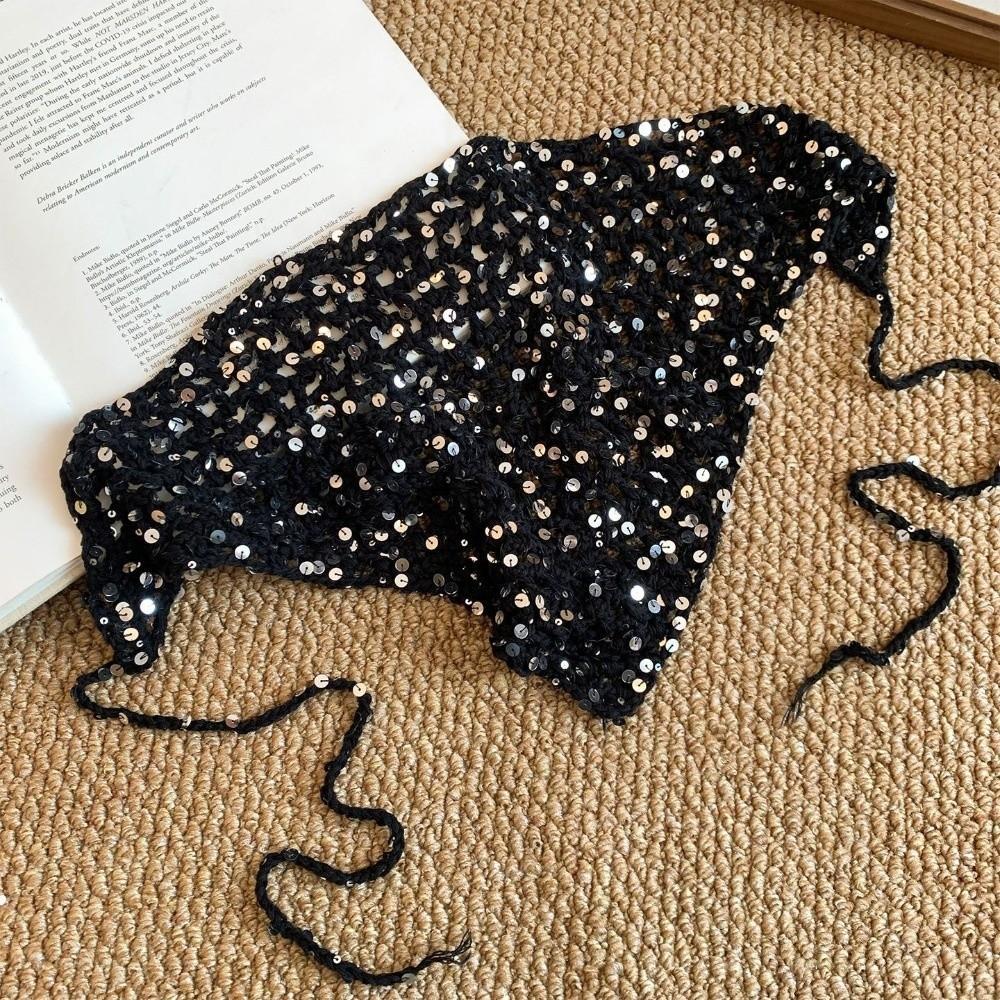 Bohemian Tassel Knitted Triangle Scarf Multi-functional Crochet Headscarf Hollow Shawl Girl