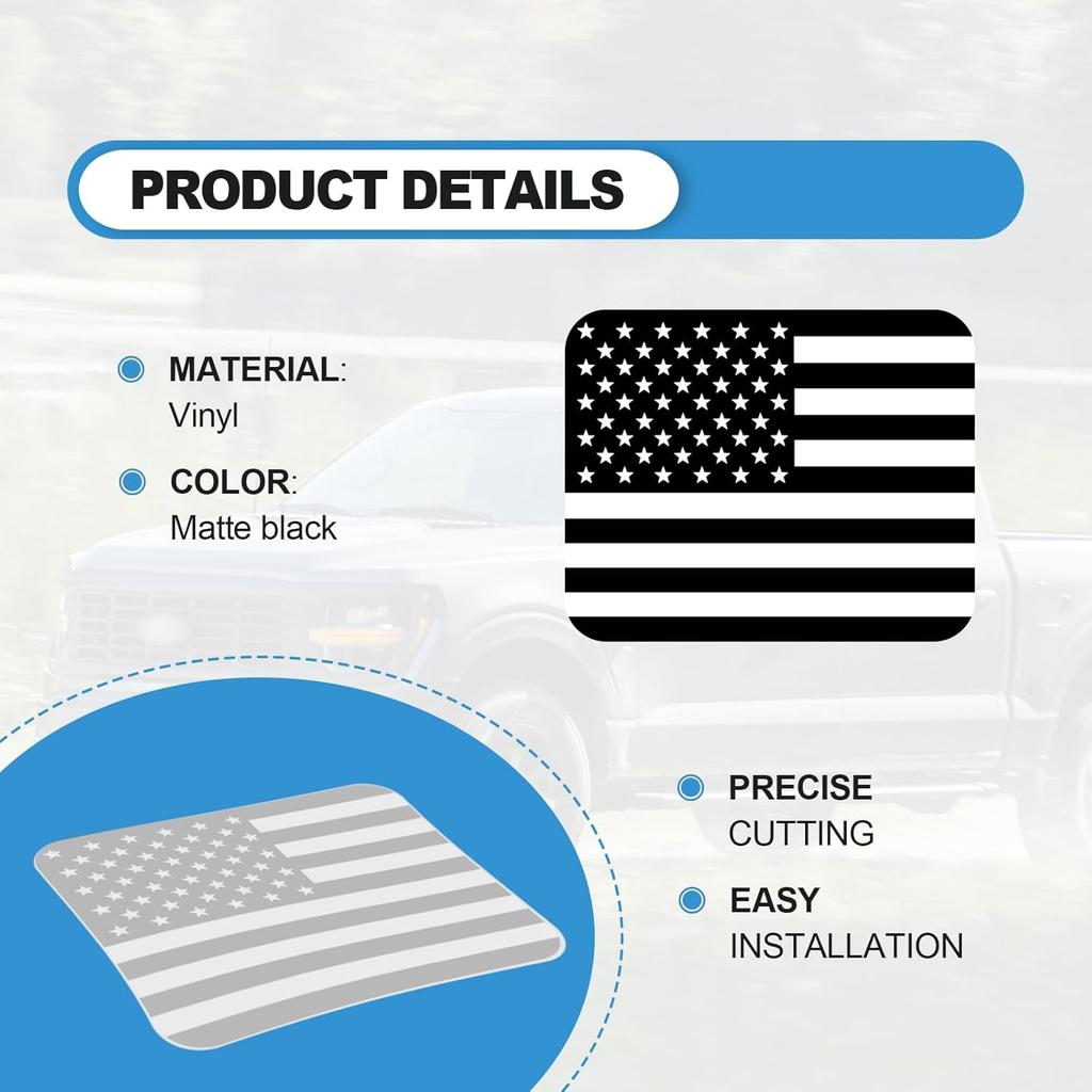Back Sliding Window n US Flag Vinyl Decal, Auto Styling Compatible with Ford F150 F250 F350 2015 , Rear Middle Window n Flag Decal (Black Line)