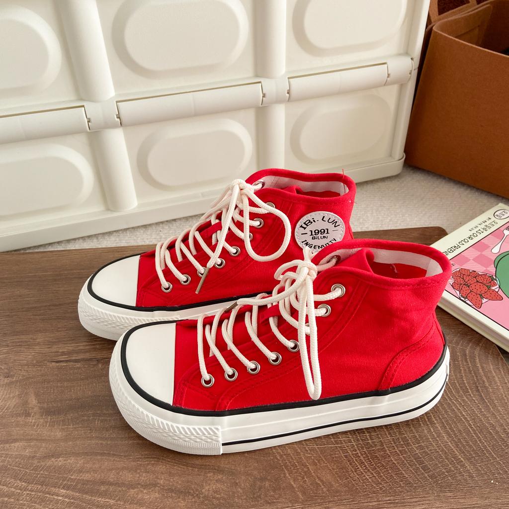 HY-1201 Mango Head High-top Canvas Shoes Women's New Retro Versatile Casual Little White Board Shoes In Summer 2025