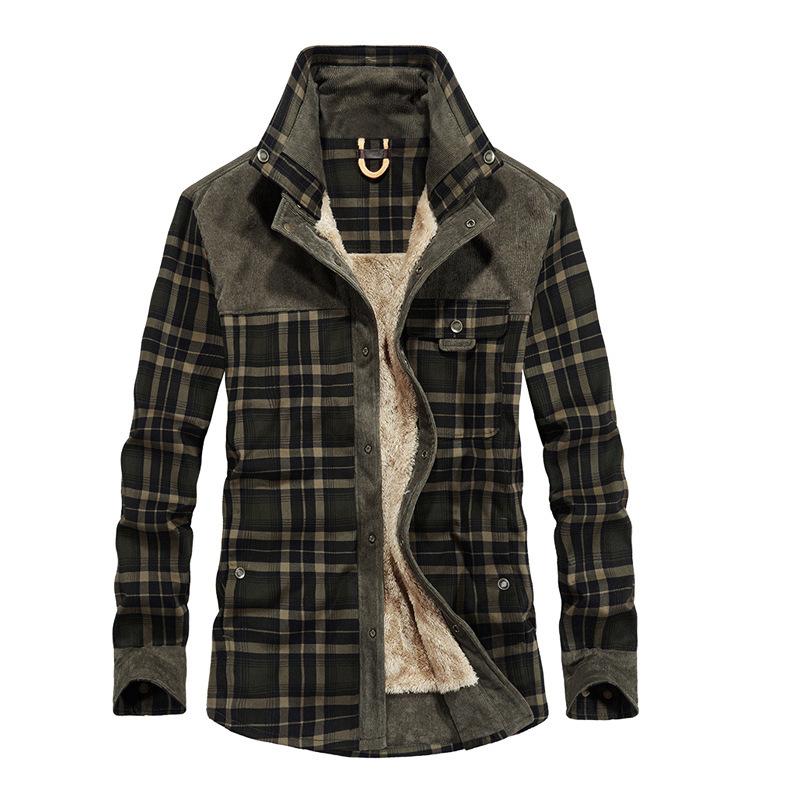 Winter Men's Plus Velvet Thicken Plaid Long-sleeved Shirt Men Casual Warm Business Work Shirt