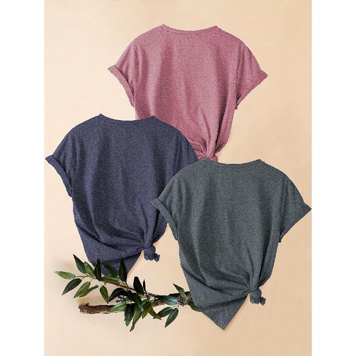 Mother's Day Gift 3 Pack Sun Letter Print Retro Women Round Neck Short Sleeve T Shirts Casual Sports Tops