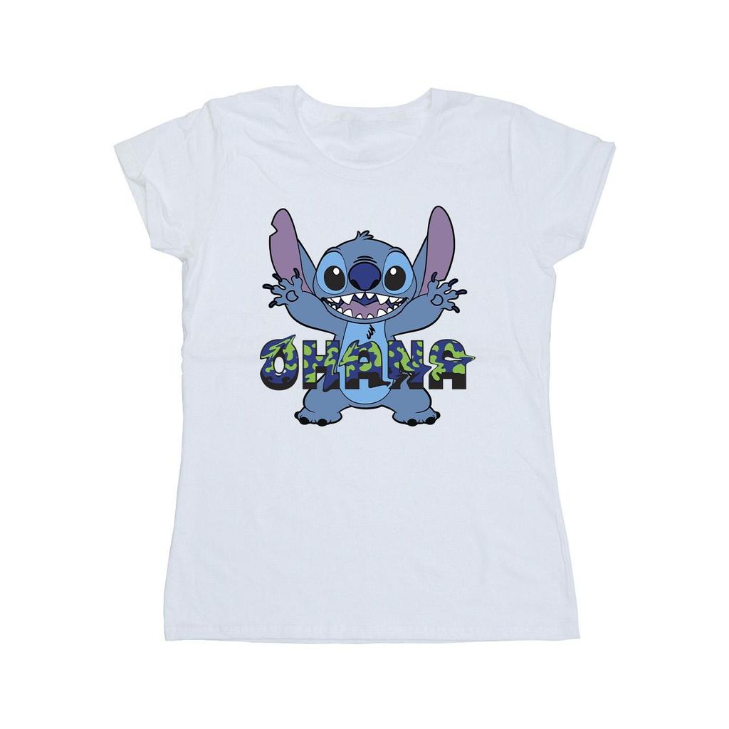 Disney Женская/женская хлопковая футболка Lilo And Stitch Ohana синего цвета с глитчем