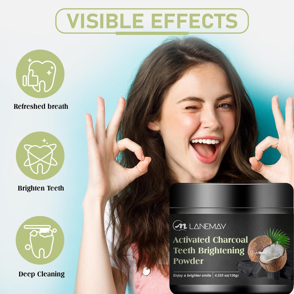 Activated Charcoal Teeth Brightening Powder-Clean teeth and freshen breath-Suitable For All Teeth Types, 120g