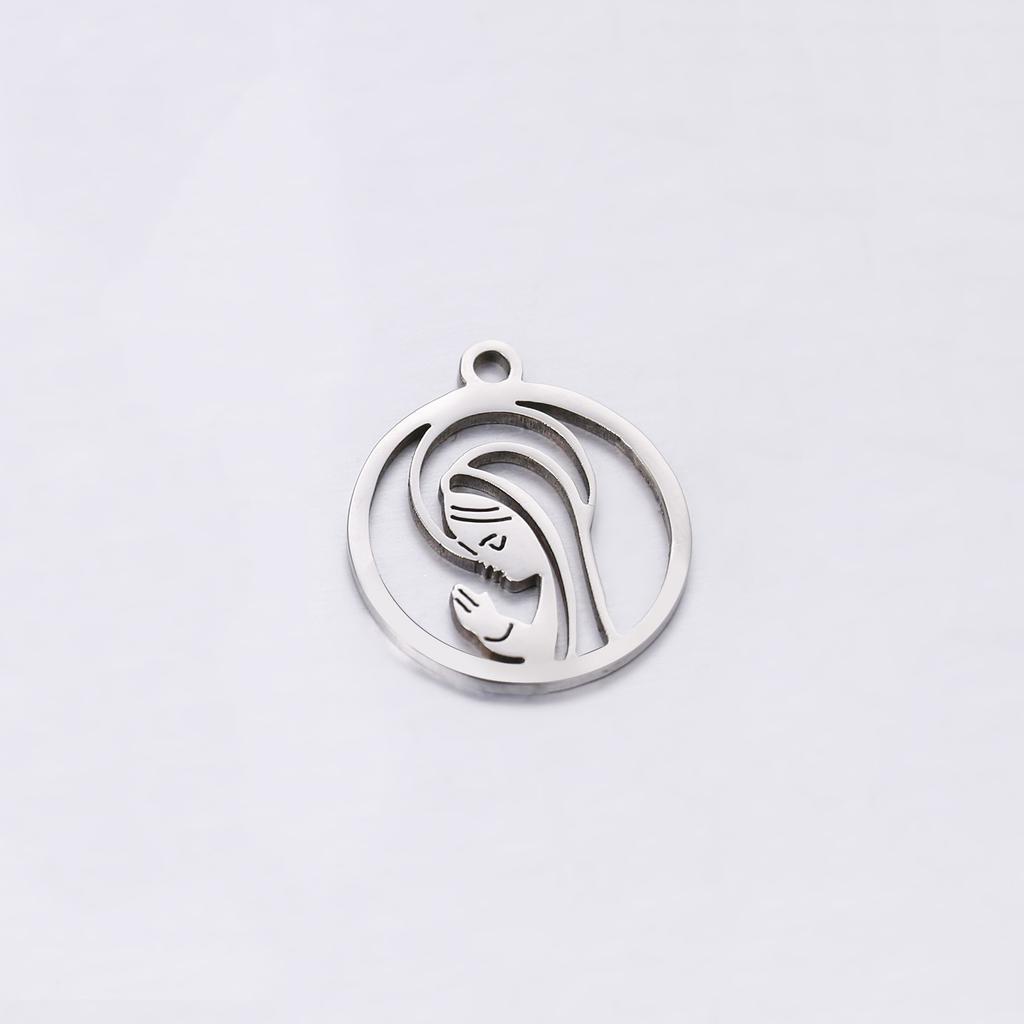 5Pcs/Lot Round Religious Virgin Mary Charms Hollow Catholic Pendants Stainless Steel Charms for Necklace Bracelet Jewelry Making