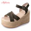 Fashion Aphixta Platform Wedge Heel Women's Sandals Woman Shoes Flock Summer Peep Toe Fashion High Heel Buckle Sandals Sandalia Feminina
