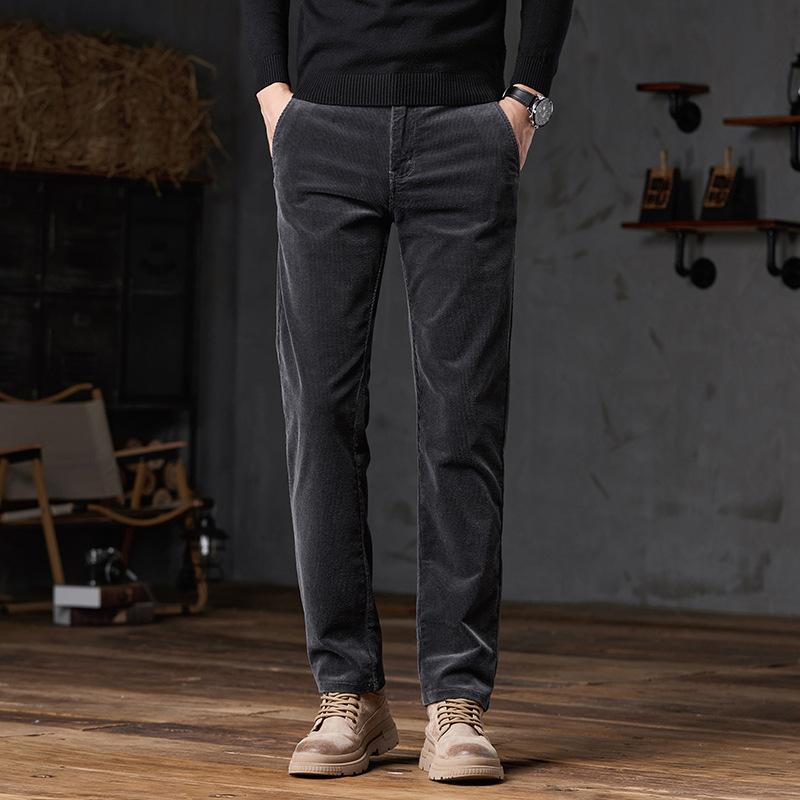 2024 New Spring And Autumn Corduroy Casual Pants For Men'S Business Slim Fit Straight Leg Elastic Versatile Long Pants