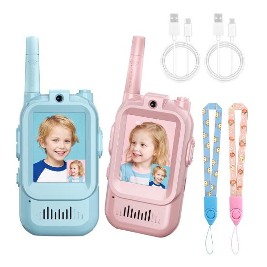 Video Walkie Talkies Toys Rechargeable Play House Toys Adjustable Lanyard Two-Way Video Call Device for Family Role Play & Parent-Child Interaction