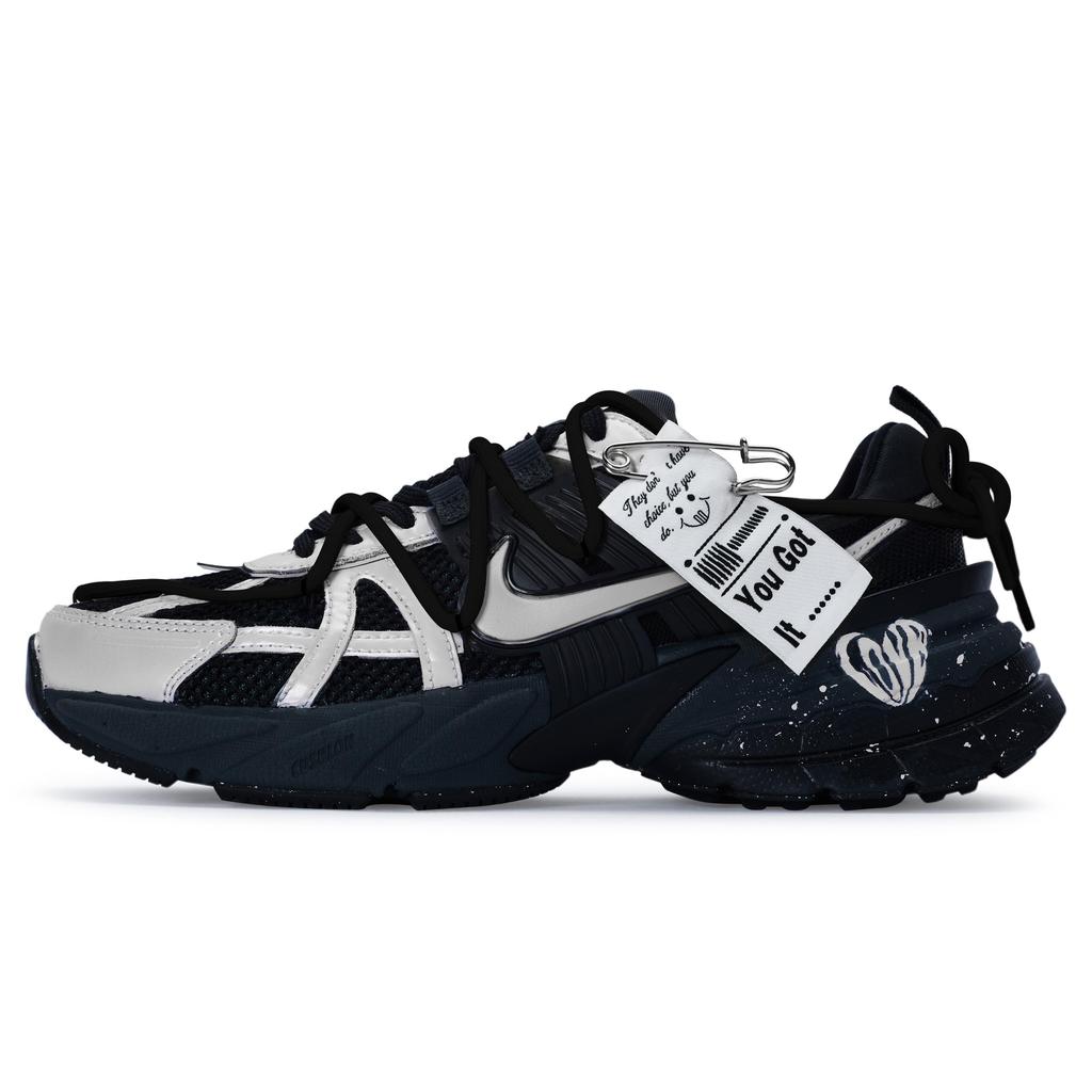 Nike V2K Run Амортизация Устойчивая к истиранию Амортизация, Износостойкие Низкие Беговые Кроссовки Унисекс Черный Серебристый FD0736-001(Team80-S-BOX)