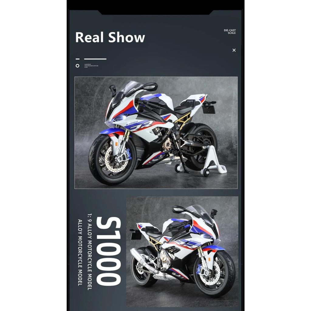 1/9 BMW S1000RR Alloy Racing Motorcycle High Simulation Metal Street Sports Motorcycle Model with Light Collection Children Toy Gift