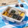 Leakproof Bento Box for Picnic Snackle Container, Stainless Steel Divided Serving Tray with Lid & Handle, 8 Compartment Large Snack Durable Food Road