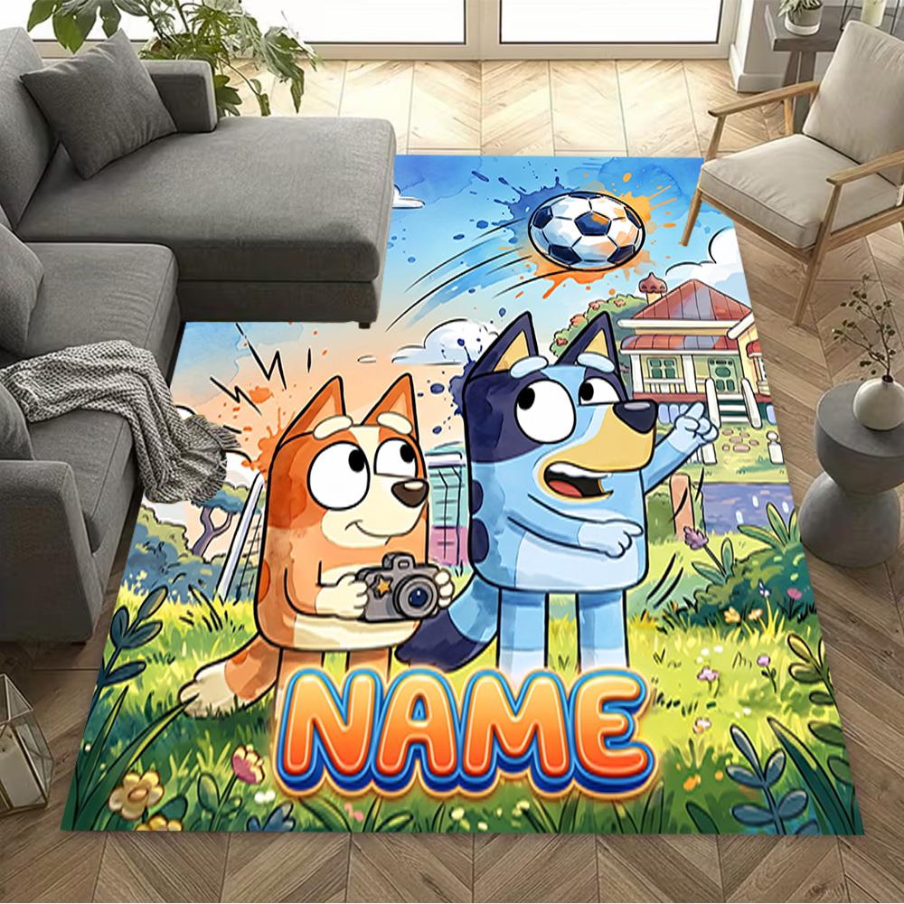 Soccer Fun Bluey Personalized Name Carpet Suitable for Living Rooms Playrooms Hallway Dining Room Antislip Carpet Office home decor Spiritual Gift
