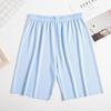 Mid-rise Elastic Waistband Pajama Shorts Ribbed Colorfast Breathable Wide Leg Men Ice Silk Pajama Pants Homewear