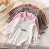 Детский теплый топ с длинным рукавом, эластичная футболка, однотонный детский топ