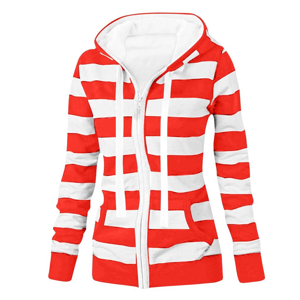 Женская куртка-свитер в полоску с длинным рукавом, свободная спортивная куртка с капюшоном