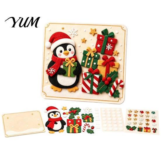 Easy Felt Crafting Box DIY Christmas Magic Sticker Art Kit for Kids, 3D Layered Santa & Tree Indoor Outdoor Decor Craft Set, No Mess Peel Stick