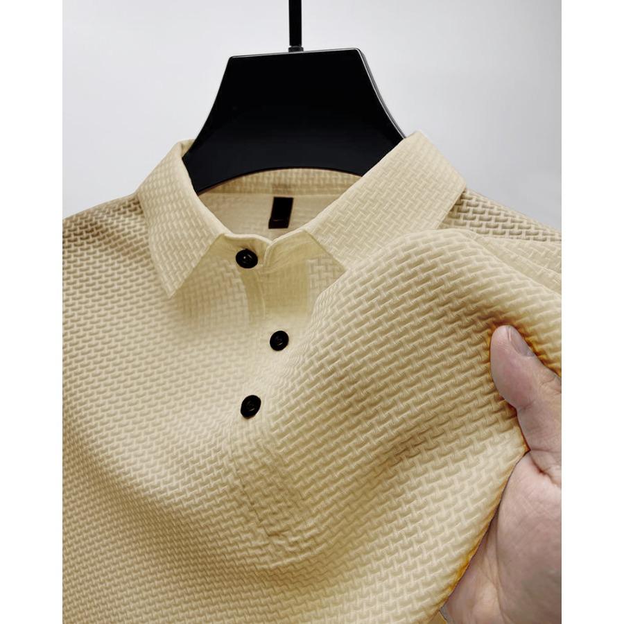 Mesh Ice Silk Polos Top Short Sleeve T-shirt Men's Lapel Collar Summer Solid Color Sliding Polo Shirts