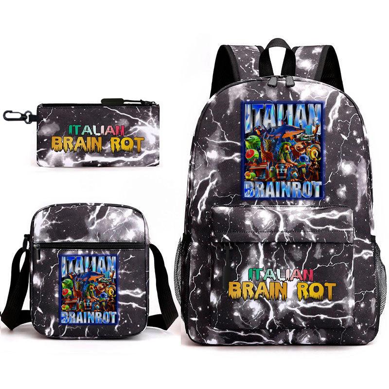 Abstract Foreign Shanhaijing Children's Schoolbag Tongtongsahur Cartoon Primary School Student Backpack Three-piece Set L