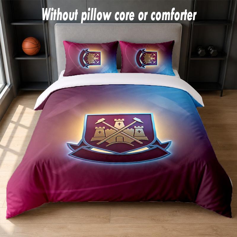 Set Biancheria da Letto West Ham United Football Design 1 Copripiumino + 2 Federe Morbido Traspirante Biancheria da Letto per la Casa