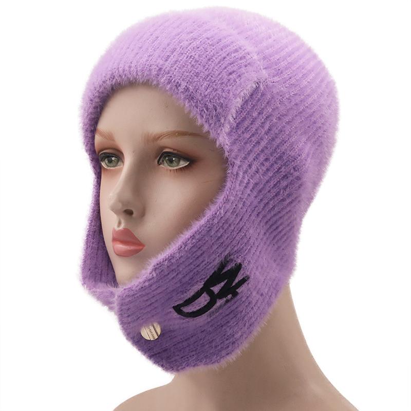 Hat Soft Women Wool Knitted Hat Ski Hat Sets For Female Windproof Winter Outdoor Knit Warm Thick Siamese Scarf Collar Warm Hat Girl Gift