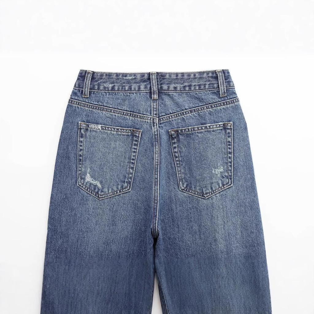 Женские джинсы из рваного денима с высокой посадкой, весна 2025: Европейский и американский стиль