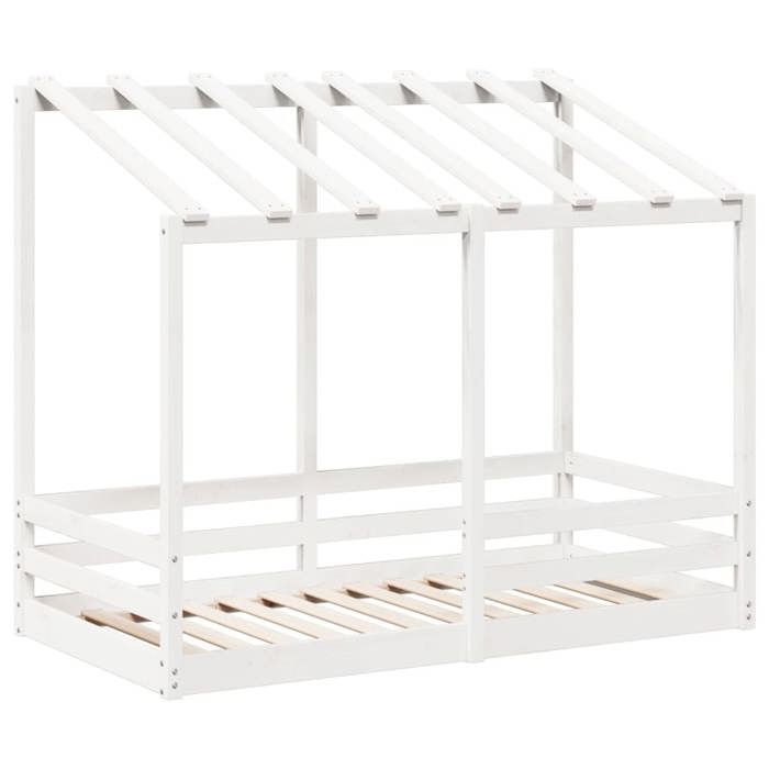 VidaXL Lit pour enfants avec toit blanc 70x140cm en bois massif de pin, cadre de lit pour enfants, lit pour enfants en bois, 847016