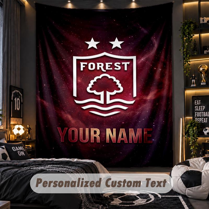 TapestryNottingham Forest FC Custom Name Text Personalized Wall Hanging Tapestry Home Wall Decor
