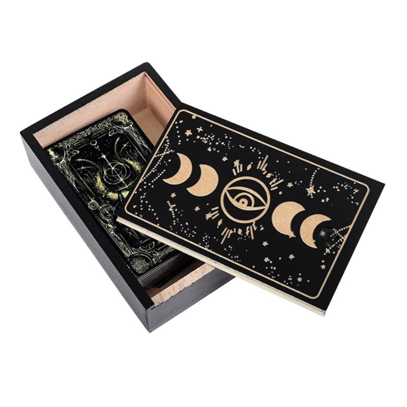 Astrology Trinkets Box Organizers Portable Tarots Cards Storage Box Wood Divination Storage Box Case with Card Holder