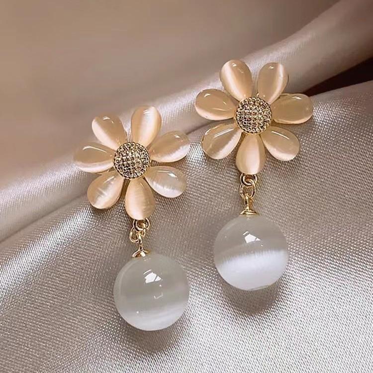 S925 silver needle opal stud earrings femininity geometric love premium earrings ins style Korean earrings collection