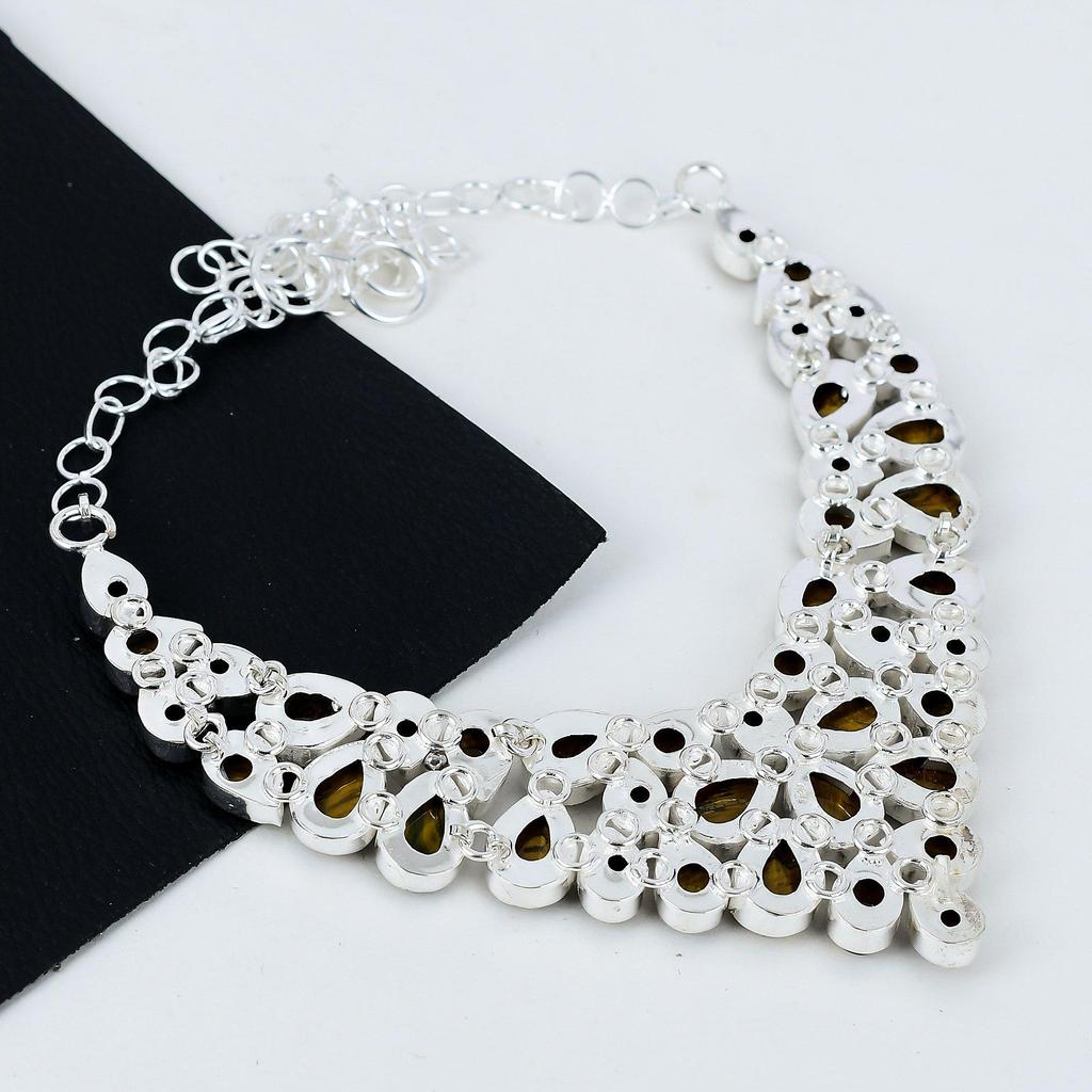 Натуральный тигровый глаз драгоценный камень ручной работы из серебра 925 пробы гальванопластика ожерелье, тигровый глаз серебро для жены унисекс ожерелье пасхальные подарки