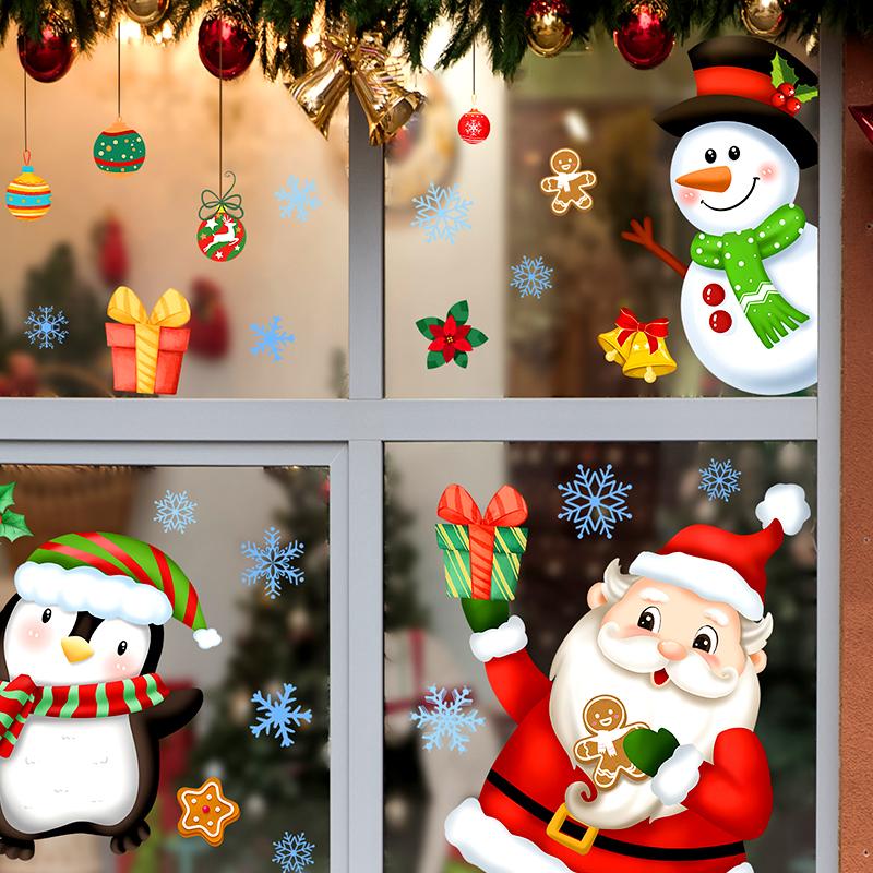 Christmas Window Stickers PVC Wall Sticker Christmas Decorations Santa Claus Snowflake Kids Room Wall Decals New Year Home Decor
