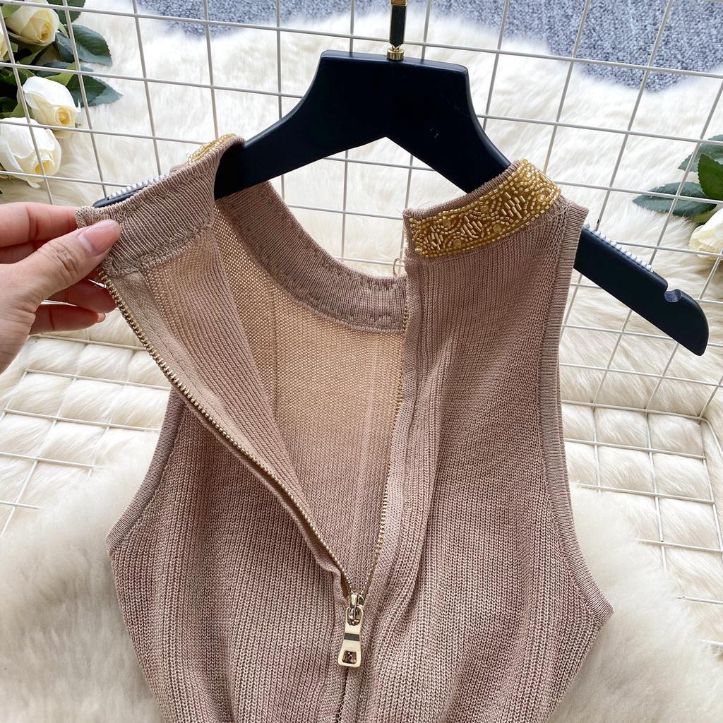 Летние женские бисерные воротник без рукавов вязаный свитер Y2K мини короткие облегающие платья-футляры