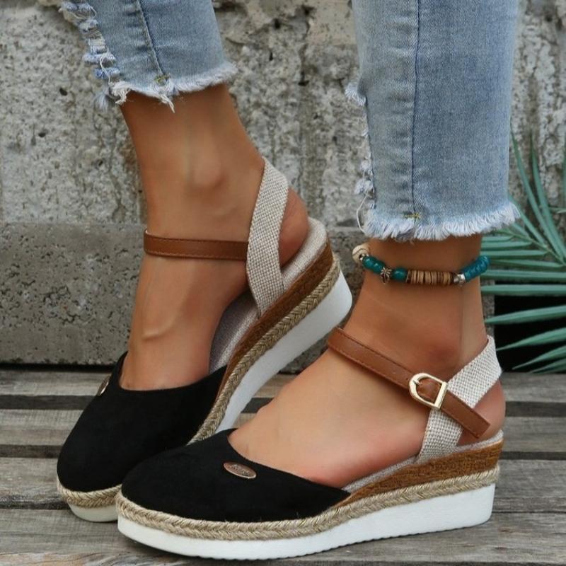 Fashion Women Closed Toe Wedge Sandals Women Summer Buckle Strap Shoes Women Fashion Espadrilles Platform Sandals Sandalias De Mujer