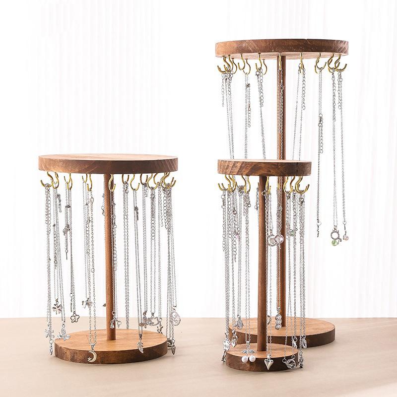 Necklace Holder Organizer Jewelry Tree Stand With 12/18 Metal Hooks Wooden Necklace Display Tower For Home Or Show Selling Use