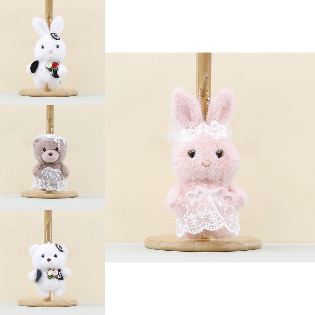 Bridal Bear Plush Toy Keychain With Soft Short Plush For Wedding Decor
