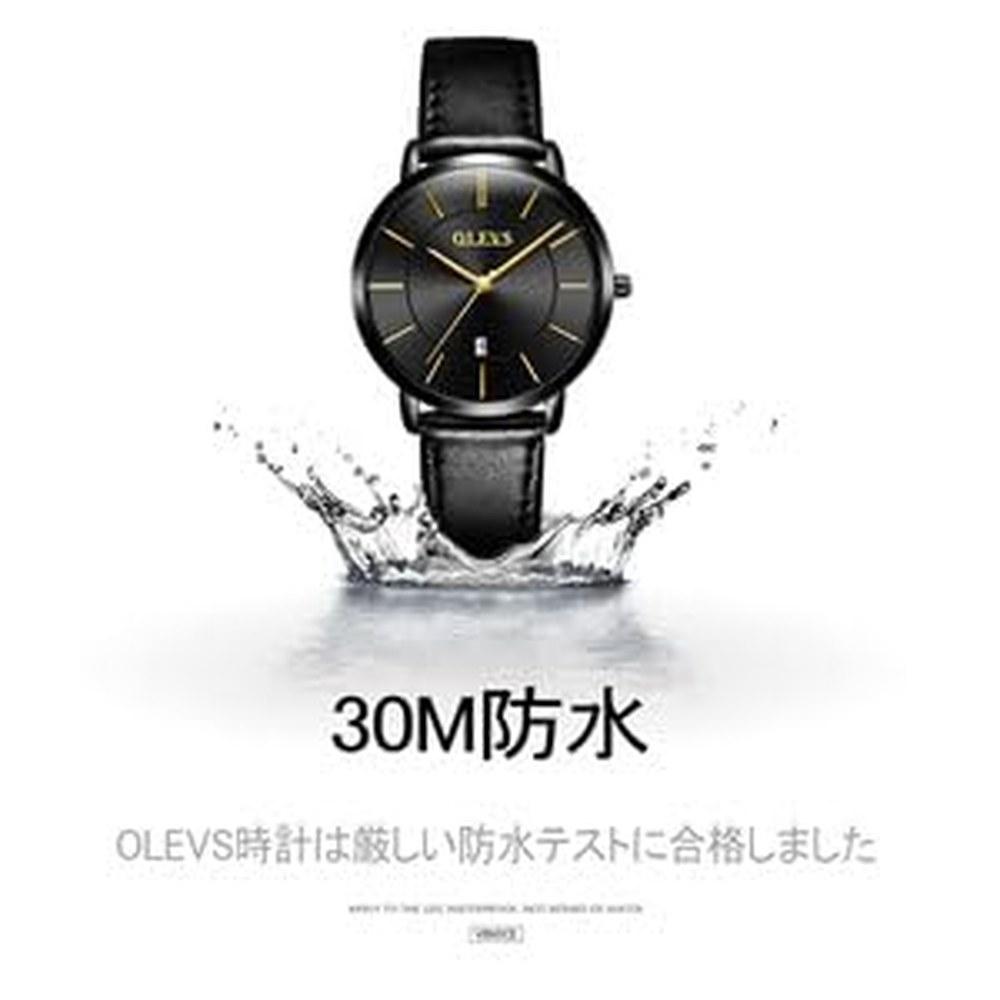 OLEVS Women's Fashion Watch Small Analog Ultra-thin Waterproof Leather Band White Dial Black Case Black Band Black Dial