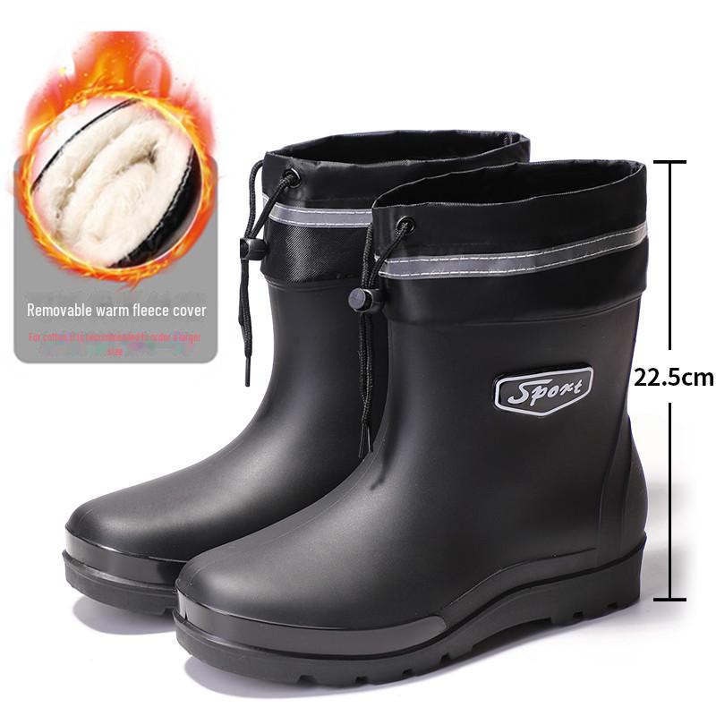 Мужские короткие модные резиновые сапоги - светоотражающие, водонепроницаемые, с эластичной резинкой, черные резиновые туфли