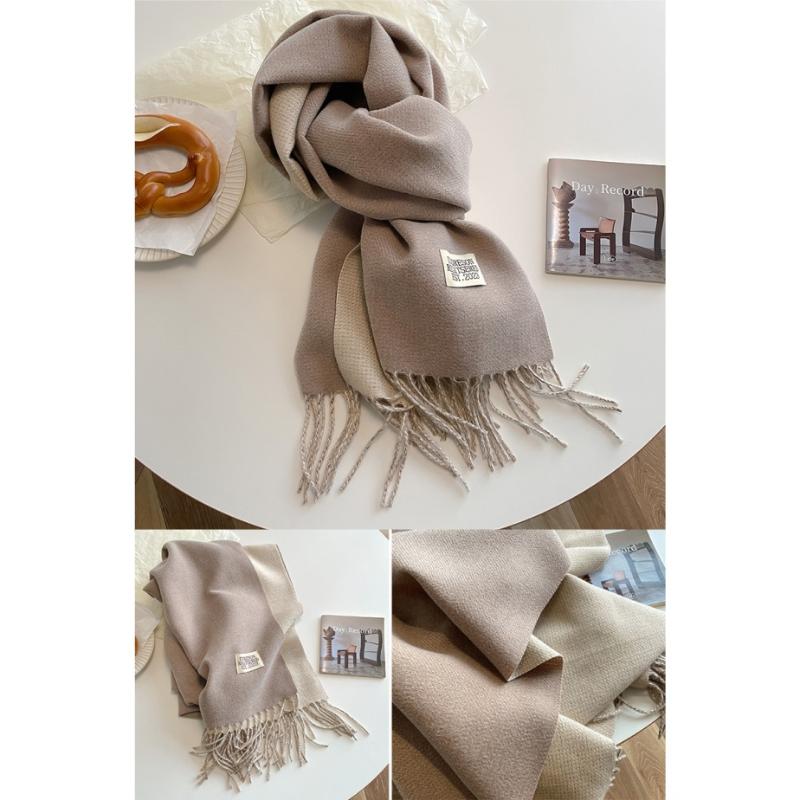 Thickened Double-Sided Fringed Scarf Pure Color Cashmere-Style Women'S Fashionable Student Two-Purpose Shawl Autumn Winter Korea