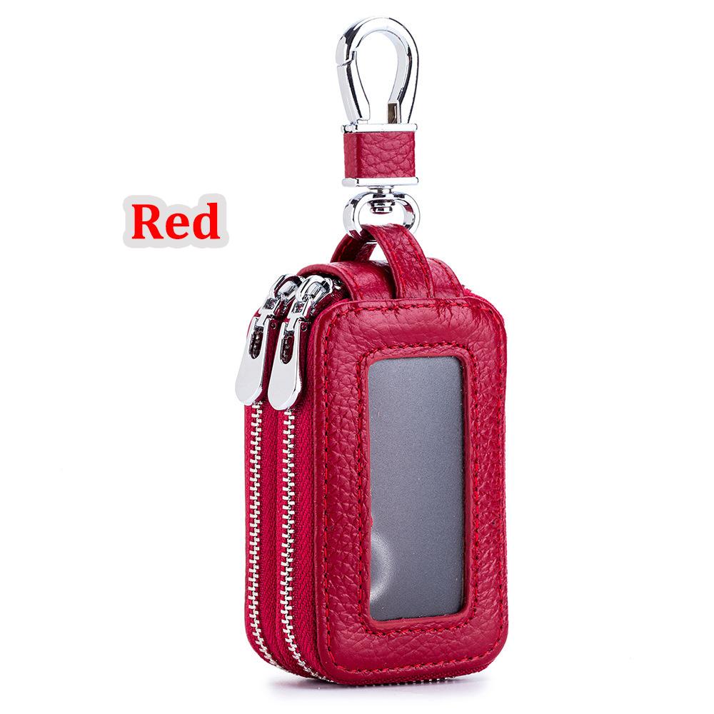 Genuine Leather Double Zipper Keychain Men and Women Key Holder Organizer Pouch Car Key Wallet Housekeeper Keys Case Bag MIT