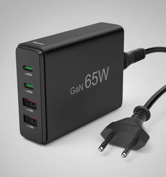 Hama gan 65w wall charger, 2x usb-c, usb-a black