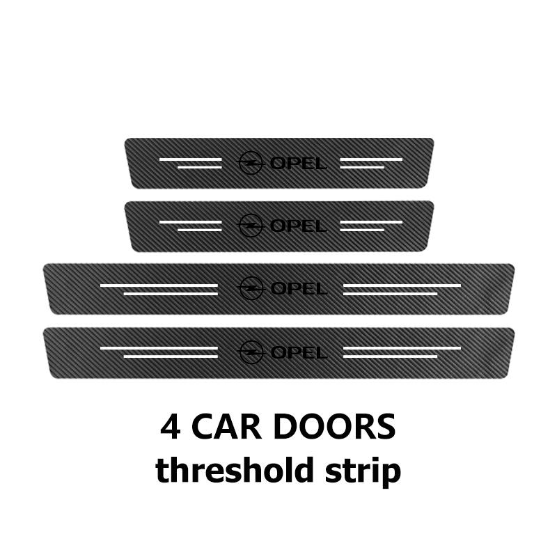 BBFX3 Car Logo Carbon Fiber Leather Door Sill Anti-Scratch Decorative Sticker Accessories For Opel Corsa Mokka Astra Cascada Adam