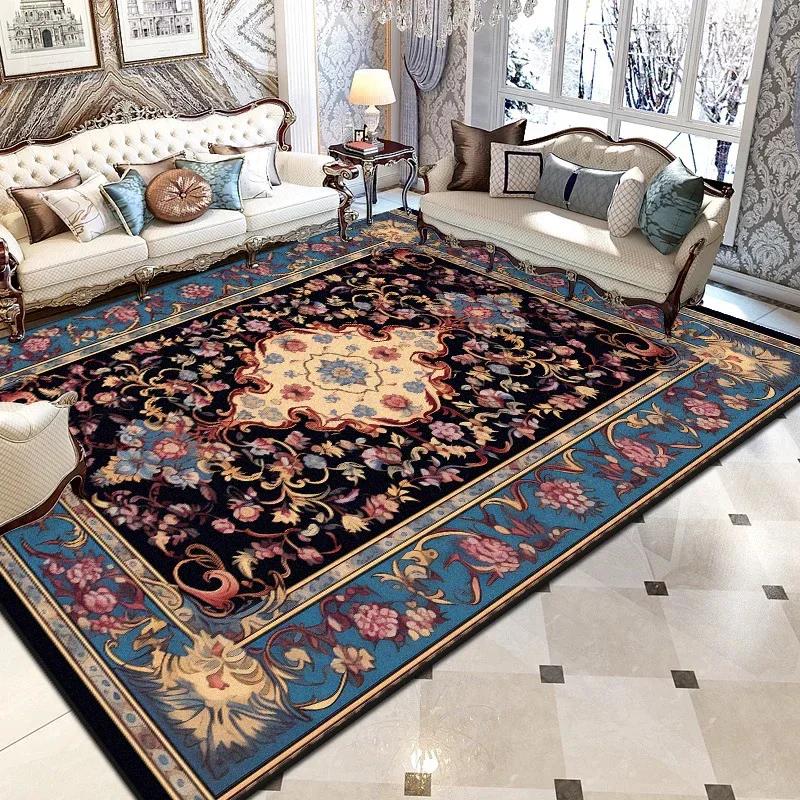 Персидские Роскошные Большие Ковры для Гостиной Черный Принт Декор Моющиеся Складные Коврики Спальня Прикроватный Нескользящий Напольный Коврик