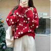 Autumn and Winter Thick Loose Sweet Christmas Knitted Sweater Women Long Sleeve Round Neck Pullover Women Sweaters Fashion Cute Print Knitwears 24789