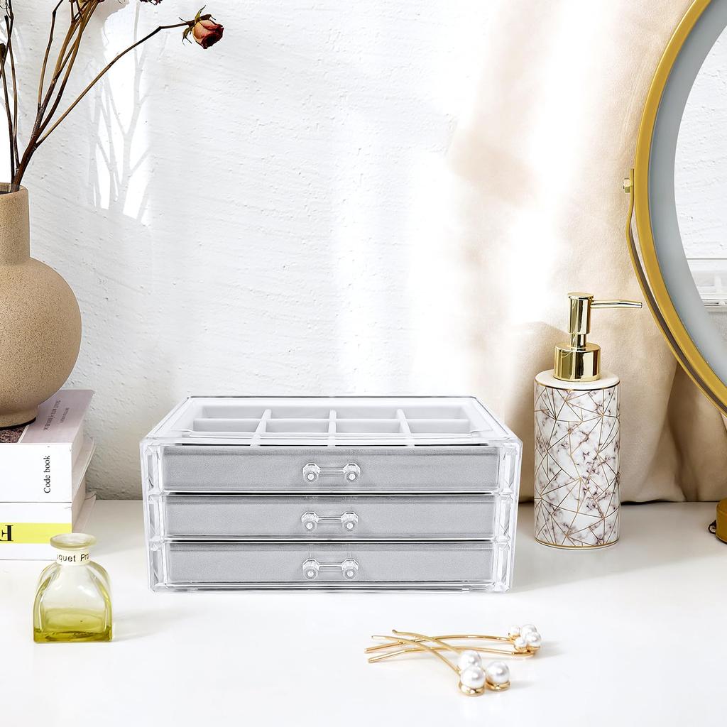 ProCase Jewelry Transparent Jewelry Jewelry Accessory Small Item Gift Box, 3-Tier, Acrylic, Drawer, Storage, Women's/Girls' Box, Case, Organizer,