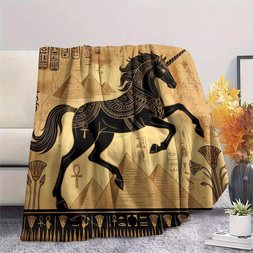 Ancient Egyptian mural animal Print Flannel Blanket,High quality Comfortable for All Seasons,Home Decor,Warmth and Comfort,Perfect for Christmas Gifts