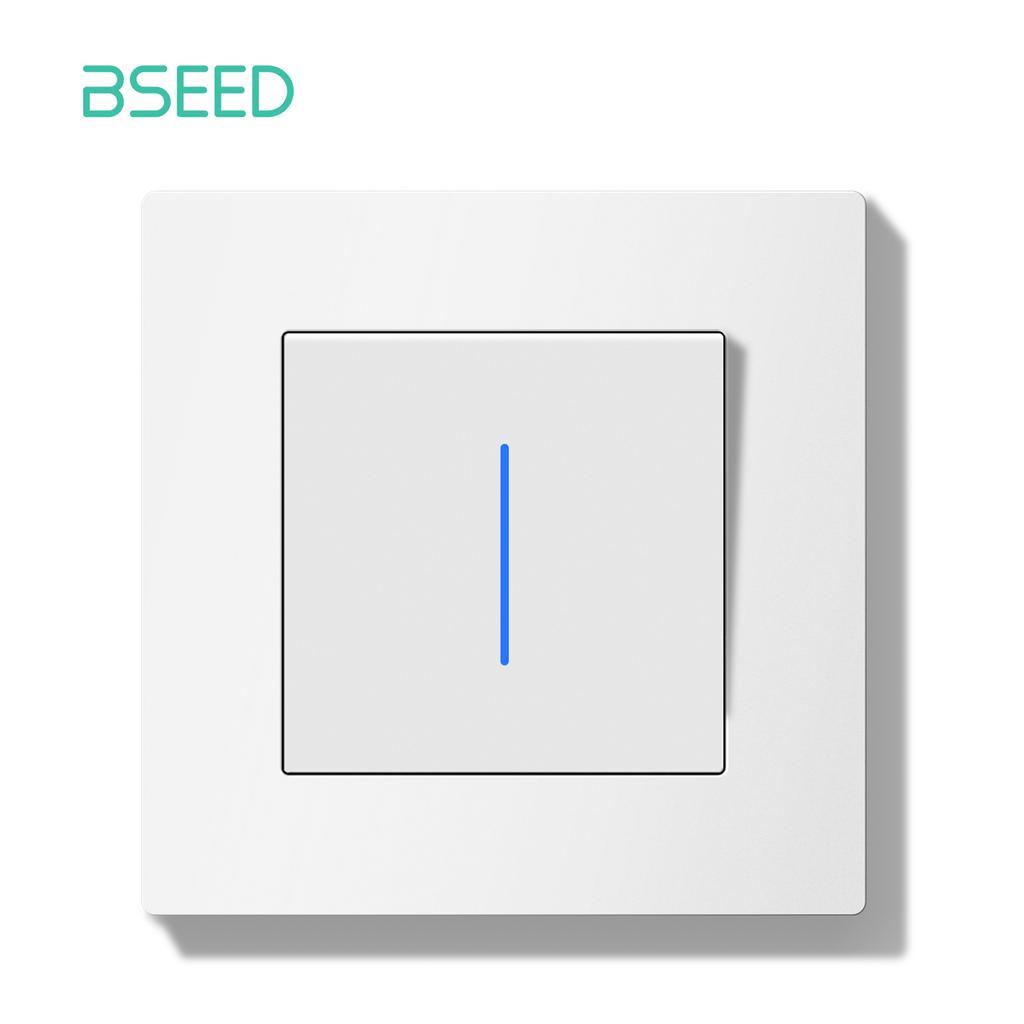 BSEED Выключатель света с LED Белая пластиковая рамка Настенный переключатель с индикаторной лампой Серия E Стандарт ЕС 1/2-полюсный/Сброс