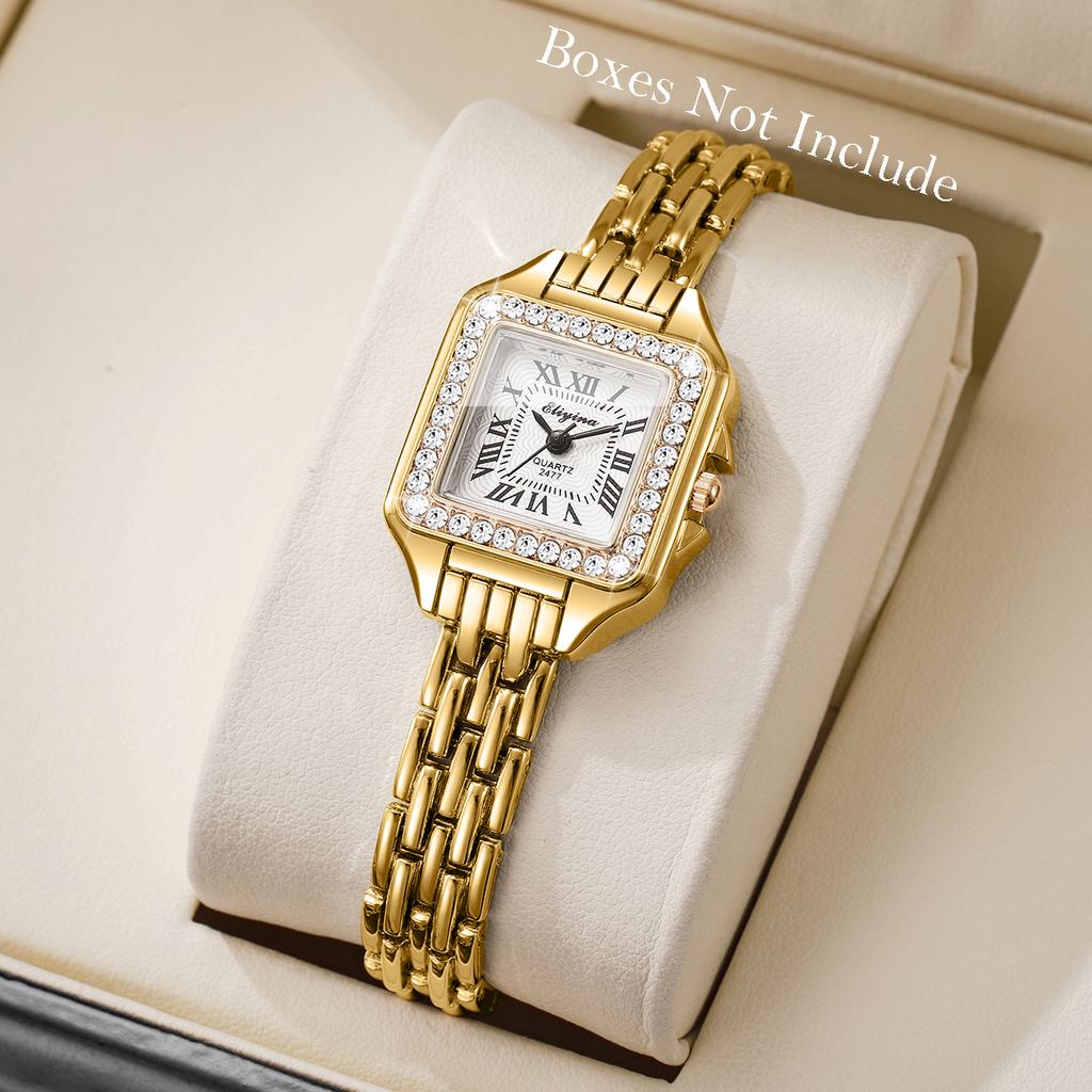 Xiaomi Elegant Rhinestone Square Women Watches Fashion Roma Dial Quartz Wristwatch Reloj Mujer Ladies Clock (Without Box)