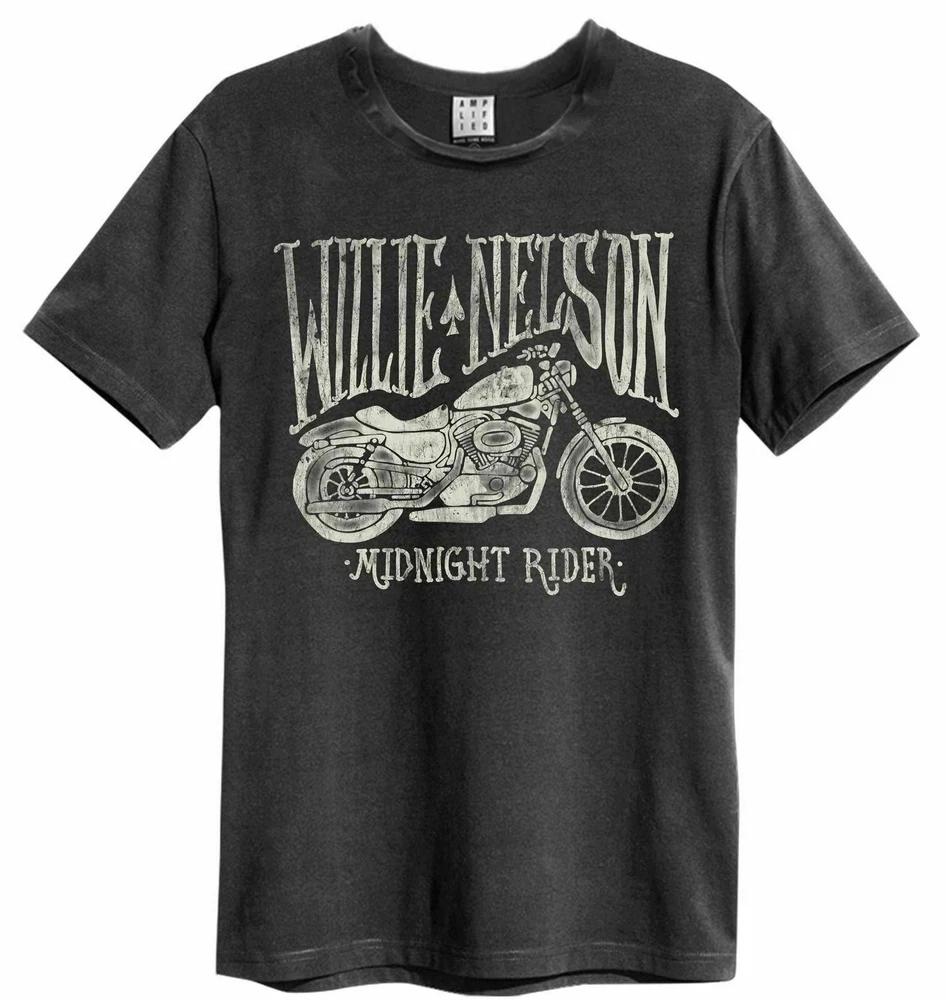 Amplified Willie Nelson Midnight Rider Unisexs Charcoal T Shirt Willie Nelson Tee