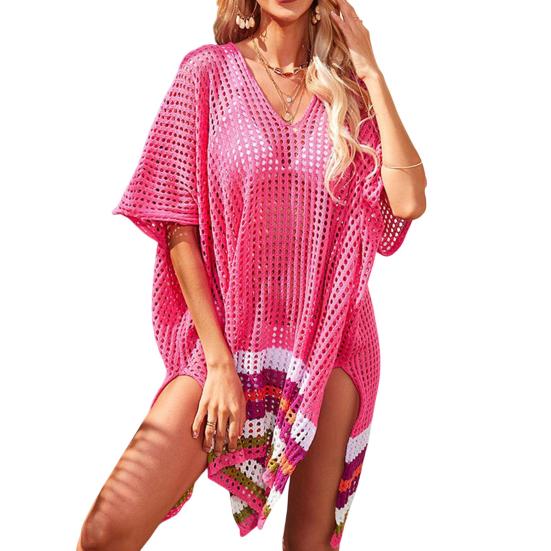Женская накидка-бикини с V-образным вырезом, рукавами реглан, ажурная, пляжное платье, разрез сбоку