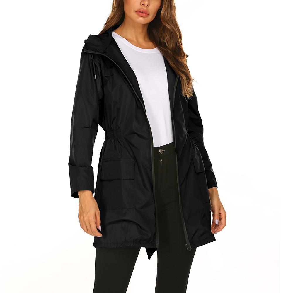 Autumn Winter Women's Jacket with Waist Cinched Hooded Lightweight Suit Windcheaters Jackets